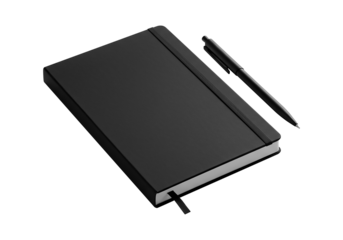Black Notebook and Pen Mockup Isolated on White