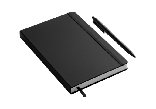 Black Notebook and Pen Mockup Isolated on White