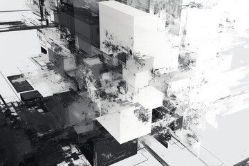 Abstract architectural digital composition in grayscale.