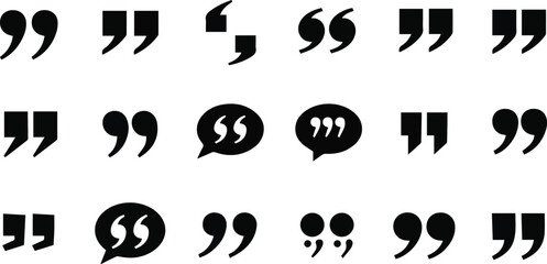 Create a kinds of quote mark collection. black quotes icon set. Speech mark. inverted commas symbol. Vector illustration silhouette with white background.