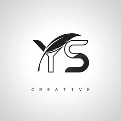 YS Letter Logo with Feather Pen – Elegant Monogram for Creative Branding and Identity Design