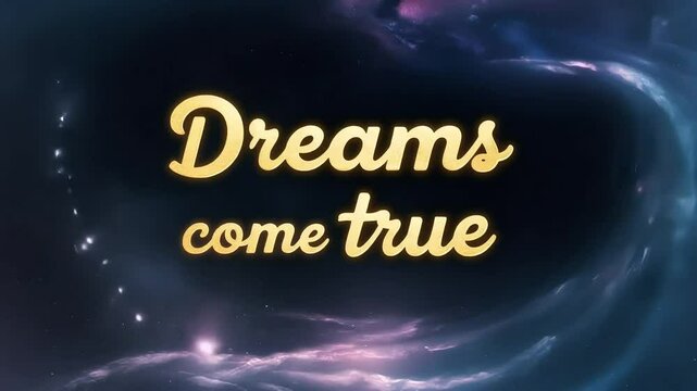 Inspiring Dreams Come True Motion Background featuring a cosmic nebula backdrop perfect for motivational presentations and social media.