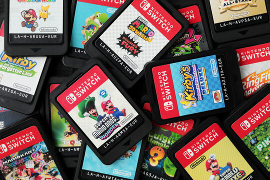Background of Nintendo games cartridges for Nintendo Switch console. The Nintendo Switch is Nintendo seventh major home console platform, following the Wii U