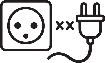 Create a Electric socket with a plug. Concept of 404 error connection. Electric plug icon and outlet socket unplugged. cable of energy disconnect, vector Illustration with white background.