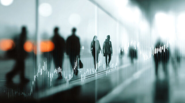Silhouettes marchant, mouvement et flou, concept d'affaires et urbain