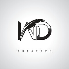 WD Letter Logo with Feather Pen – Elegant Monogram for Creative Branding and Identity Design