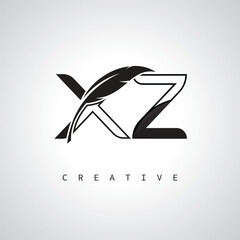 XZ Letter Logo with Feather Pen – Elegant Monogram for Creative Branding and Identity Design