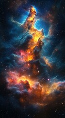 Naklejka premium Cosmic cloud formation glowing in vibrant colors surrounded by stars in deep space