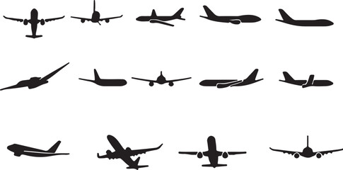 Create a kinds of Set of airplanes silhouettes. Plane icon on white background, airplane vector Illustration silhouette with white background