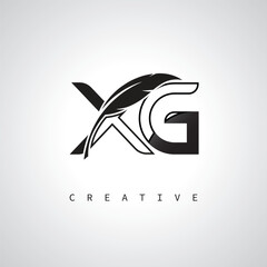 XG Letter Logo with Feather Pen – Elegant Monogram for Creative Branding and Identity Design
