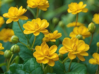 Obraz premium Sunlit Yellow Petals Framed by Soft Green Tones