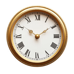 Fototapeta premium Elegant Vintage Wall Clock with Roman Numerals and Gold Frame, Perfect for Home Decor or Office Use on transparent background