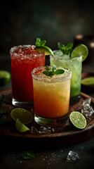 Fresh, cold lemonade and cocktails with lime and mint in a glass