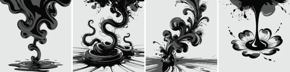 Black and white abstract floral design with decorative elements, including butterflies, leaves, and skulls, in a detailed, ornate style