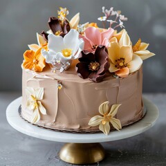 Beautifully decorated cake with colorful flowers, ideal for celebrations and special occasions