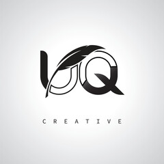 UQ Letter Logo with Feather Pen – Elegant Monogram for Creative Branding and Identity Design