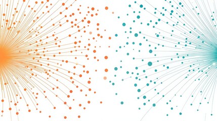 Abstract illustration of vibrant orange and teal particles radiating outward, creating dynamic energy