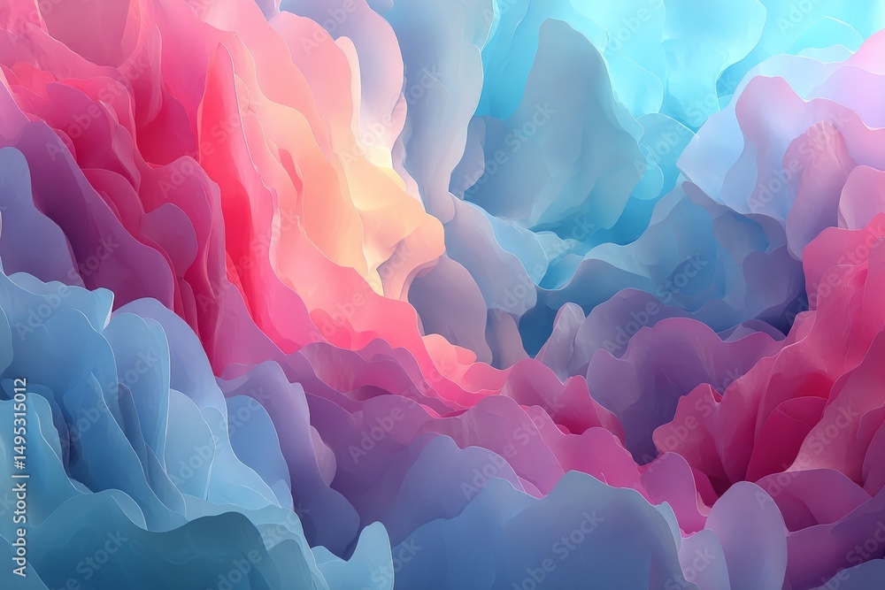 Poster colorful abstract waves creating a stunning visual display in soft pastel hues