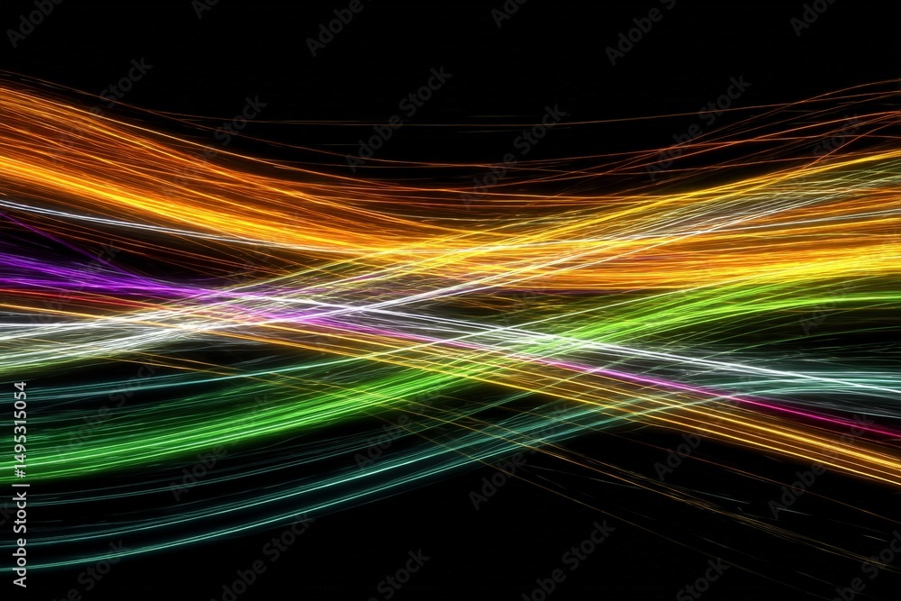 Aufkleber Colorful abstract light trails create a dynamic visual display in a dark background