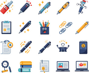 School and education icon set with tools for learning and work