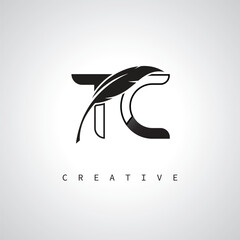 TC Letter Logo with Feather Pen – Elegant Monogram for Creative Branding and Identity Design