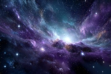 Naklejka premium Captivating view of a vibrant galaxy filled with stars and cosmic clouds in the vast universe during a serene night