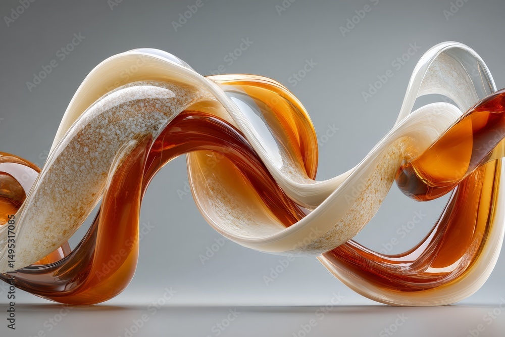 Poster abstract sculpture crafted from glass swirls showcases intricate design during daylight emphasizing 