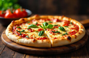 Fresh pizza with tomatoes, close-up