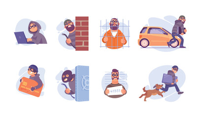 Vector Illustrations Representing Various Criminal Activities and Their Consequences