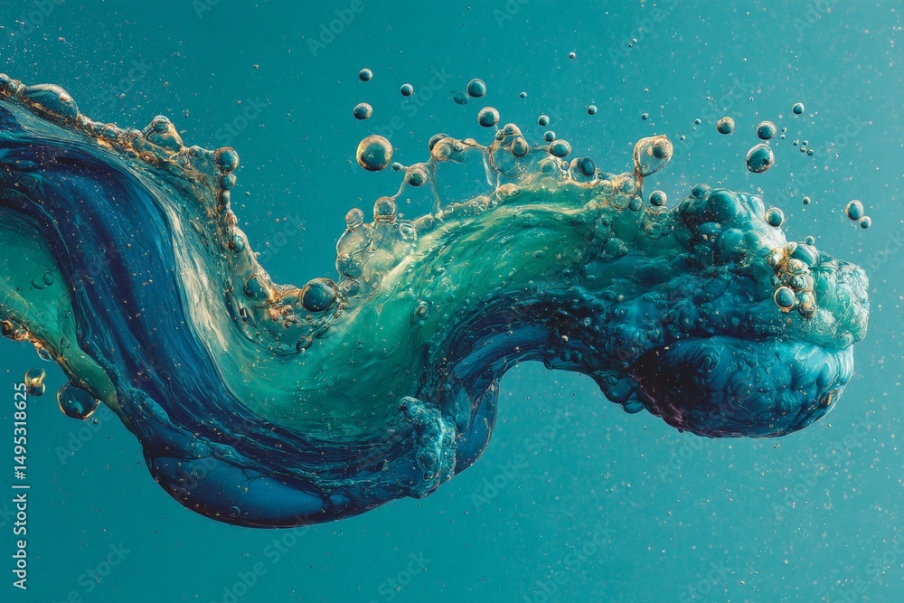 Leinwandbilder swirling blue and green liquid forms captivating patterns against a teal background during a creativ