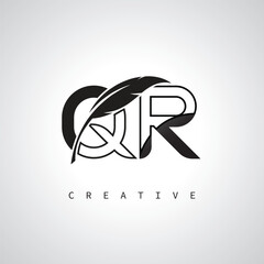 QR Letter Logo with Feather Pen – Elegant Monogram for Creative Branding and Identity Design