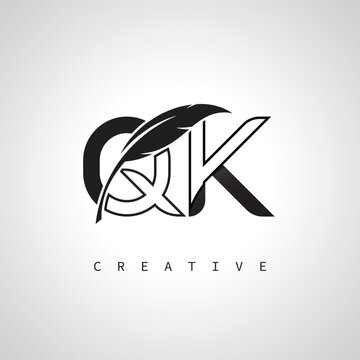 QK Letter Logo with Feather Pen &ndash; Elegant Monogram for Creative Branding and Identity Design