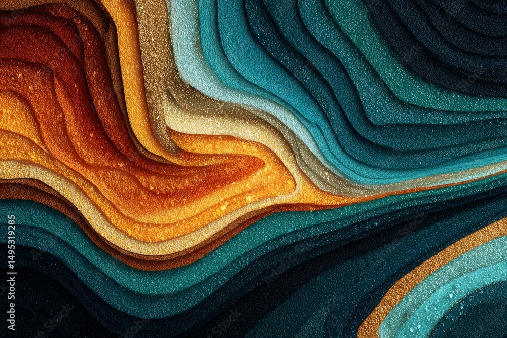 Poster colorful abstract waves create a mesmerizing landscape with rich textures and gradients of warm and 
