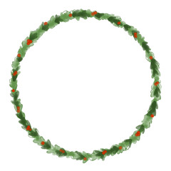 Christmas Garland with Berries Transparent Circle Frame leaf plant natural xmas decoration party invitation menu poster flyer seasonal festive holiday hand drawn illustration watercolour png border