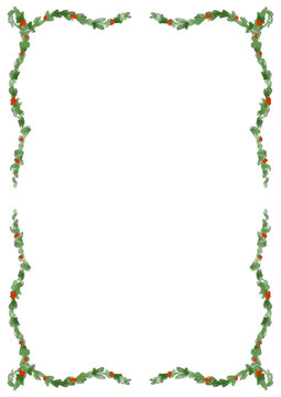 Christmas Garland with Berries Transparent A4 Frame leaf plant natural xmas decoration party invitation menu poster flyer seasonal festive holiday hand drawn illustration watercolour png border prom