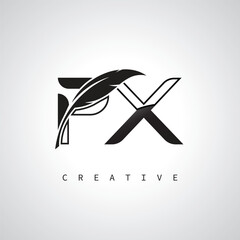 PX Letter Logo with Feather Pen – Elegant Monogram for Creative Branding and Identity Design