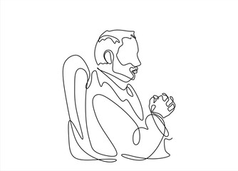 thinking man - continuous line drawing. 	Editable stroke.
