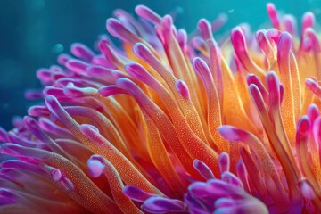 Close-Up of Colorful Sea Anemone Tentacles Under Water, Representing Marine Biology and Ocean Conservation Efforts : Generative AI