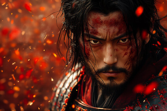 A dramatic illustration of Oda Nobunaga, the legendary Japanese warlord, portrayed in traditional samurai armor with fierce expression, capturing his power, legacy, and warrior spirit.

