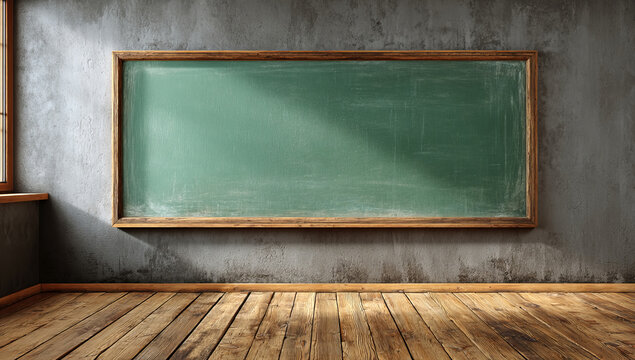 blackboard on the wall of an empty classroom