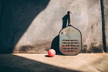 pickleballPickleball paddles and balls on court