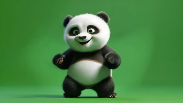 Cute panda dancing against a green background