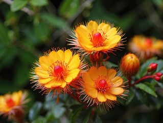 Obraz premium Tropical Elegance: Pincushion Proteas in Yellow, Red, and Orange in Maui
