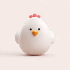 Friendly 3D Chicken Icon with Short Beak and Egg Shape Design