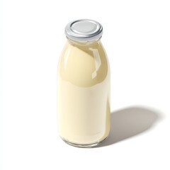 Cute Glossy 3D Bottle of Drinkable Fermented Milk on White Background