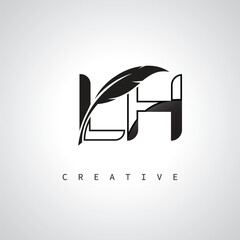 LH Letter Logo with Feather Pen – Elegant Monogram for Creative Branding and Identity Design