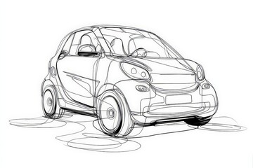 Fototapeta premium Stylized outline of a compact car parked on a smooth surface in a minimalist art style