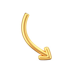 3D gold doodle arrow in Y2K style, isolated on a dark background. Render of 3D golden liquid curve and swirl arrow, rotating up, down, and right with a metal shine effect. 3D vector Y2K figure
