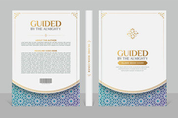Arabic Islamic style A4 size book cover design with decorative Arabic pattern and ornamental border