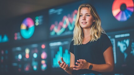 Business Professional Presenting Data Insights in Modern Office Setting